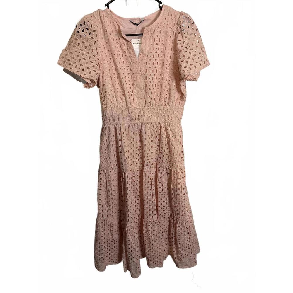 PrettyGarden Pink Eyelet Lace Midi Dress Size S 472